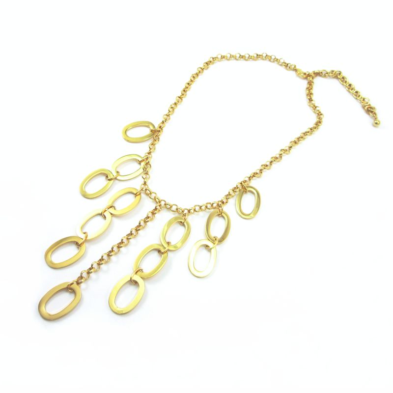 Goldtone Shiny Oval Dangles Chain Necklace